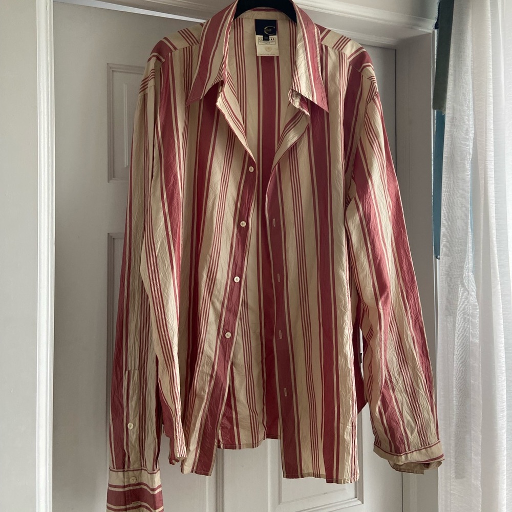 Just Cavalli Roberto Cavalli 100% Silk striped red/pink cream button down shirt